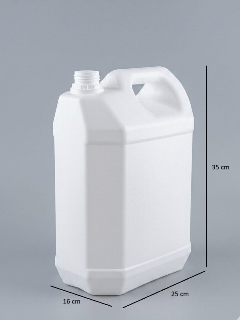 Bidón de 10 litros con medidas detalladas para uso industrial o doméstico